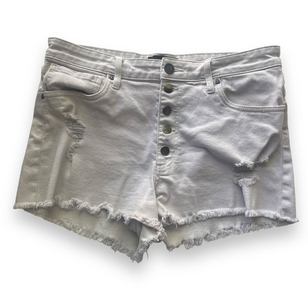 Kut‎ From The Kloth Denim High Rise Distressed Cut Off Shorts White 12